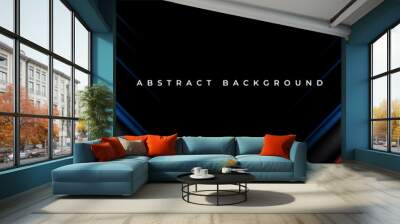 3D modern black, red and blue futuristic abstract geometric background. Vector illustration black wide banner with red and blue diagonal lines. Wall mural