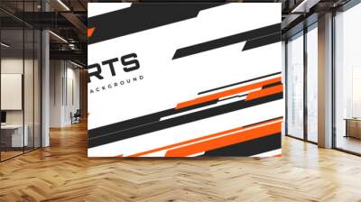 Abstract modern white wide sports background with diagonal black and orange lines. Vector illustration banner. Wall mural