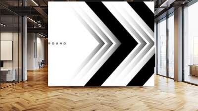 Abstract vector arrows background. White and black dynamic arrows with shadows on wide abstract banner. Vector illustration Wall mural