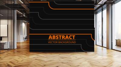 Black wide abstract vector background banner with orange and grey geometric lines. Vector illustration Wall mural