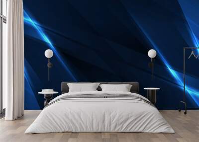 Dark blue abstract background with geometric dynamic glowing diagonal lines. Vector abstract background. Wall mural