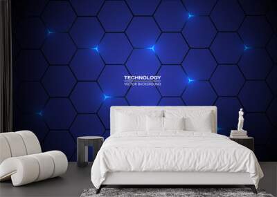 Dark blue hexagon technology futuristic abstract modern background, blue honeycomb texture grid. Vector illustration Wall mural