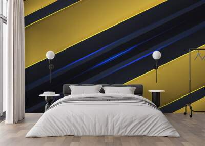 Dark gray abstract background with yellow and blue light lines. Dark futuristic technology modern sport gaming background. Vector illustration EPS10. Wall mural