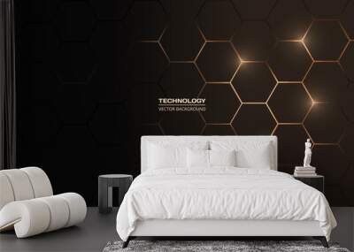 Hexagon technology black and gold colored honeycomb abstract background. Vector illustration Wall mural