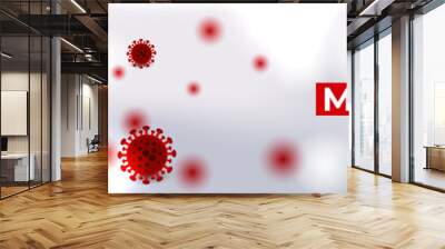 Monkeypox virus cells outbreak wide medical banner. Monkeypox virus cells on white sciense background. Monkey pox microbiological wide vector background. Wall mural