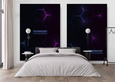 Vector cover design. Dark hexagonal technology abstract brochure in A4 size flyer design. Vertical orientation front page of A4 format. Cover design template. Vector illustration Wall mural