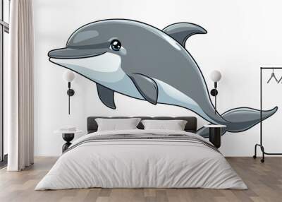 Cartoonized Dolphin: Sleek and Playful Dolphin Sitting in Water, Beautiful Marine Animal Illustration Wall mural