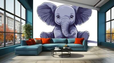 Cartoonized Elephant: Large and Gentle Sitting with Playful Expression Wall mural