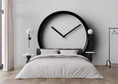 Clock symbol in black on white background, timekeeping concept for design projects Wall mural