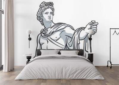 Vector illustration of antique bust of Apollo in hand drawn. Sketch style isolated on white. Wall mural