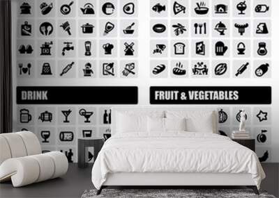 beverage, food, kitchen icons Wall mural