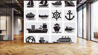 boat and ship icons set Wall mural