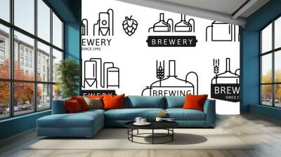 Brewery beer tank line. Craft outline vector sign set Wall mural