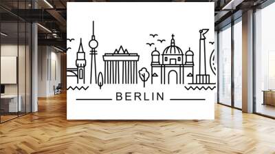 city of Berlin in outline style on white  Wall mural