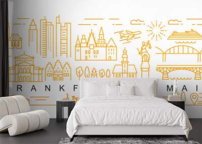 city of Frankfurt in outline style on white Wall mural