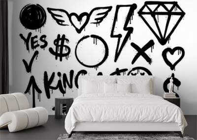 Graffity wall elements vector spray pattern set. Wall mural