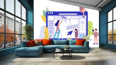 Man and girl building website Wall mural