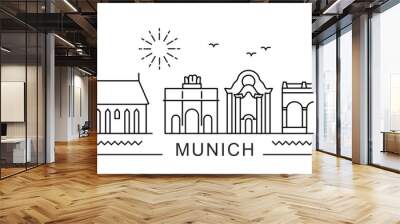 Munich City Line View. Poster print minimal design. Germany Wall mural