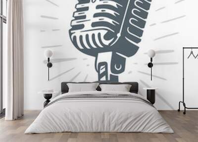 Retro Microphone Sketch on white background Wall mural