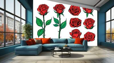 Rose flower set. Floral decoration, valentine greeting card Wall mural