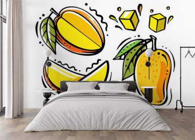 set of mango fruits on white background Wall mural