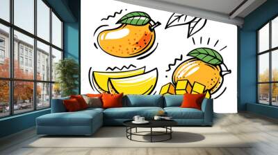 set of mango fruits on white background Wall mural