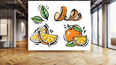 set of orange fruits on white background Wall mural