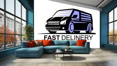 Van commercial delivery sign vector.  Wall mural