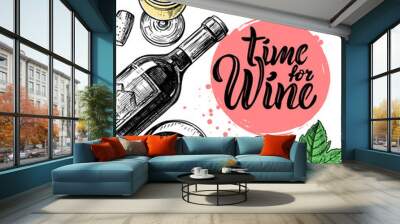 Wine sketch illustration Wall mural