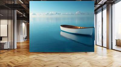 A Floating Boat on the Coastal Waters of a Sparkling Blue Sea picture Wall mural