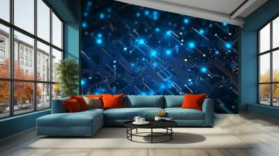 Blue Digital Board with Words in Minimalist Tech Driven Display photo Wall mural