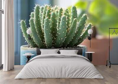 Create a modern vibe with an indoor cactus in a white pot photo Wall mural