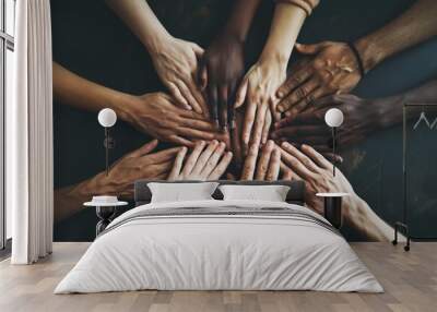 A group of people holding hands in a circle Generative AI Wall mural