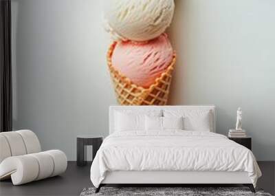 Assorted ice cream scoops in a waffle cone Wall mural