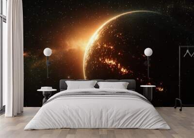 Glowing planet in space with bright lights Wall mural