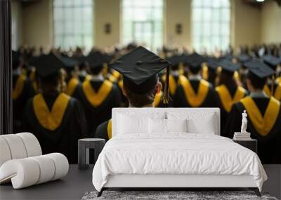 graduates in academic regalia at commencement ceremony Wall mural