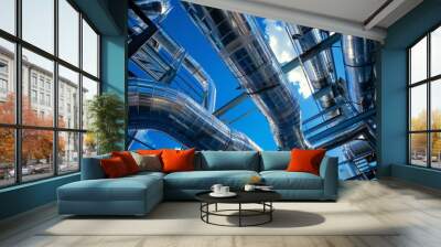 Industrial Pipework with Blue Sky Background Wall mural