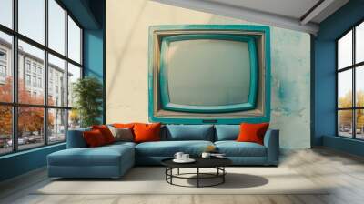 Retro Blue CRT Television on Wall Wall mural