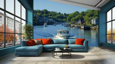 Scenic coastal town with boats and houses Wall mural