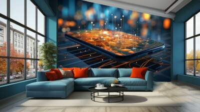 there is a cell phone with a circuit on it Generative AI Wall mural