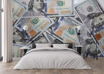 100 dollar US banknotes placed on a white background. Wall mural