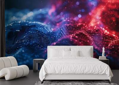 abstract space particles floating through a galaxy far away with bright light in center. beautiful mesh background Wall mural