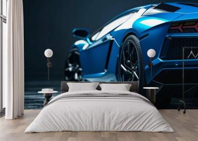 blue generic unbranded luxury sport car on a very dark black background, banner  Wall mural