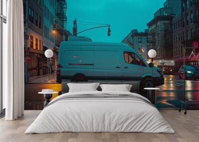 High end small work van in the city. Wall mural