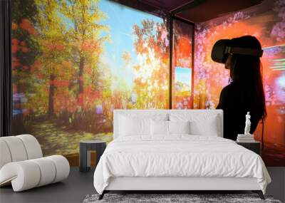 Photos of people immersed in virtual environments, exploring new worlds, or interacting in virtual communities. Wall mural