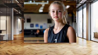 portrait of a teenage female Basketball player in gym Wall mural