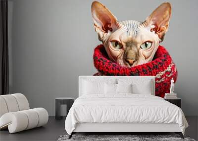 Studio portrait of an Sphynx cat in an ugly holiday sweater Wall mural