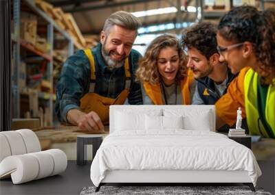 A group of people are working together in a warehouse Wall mural