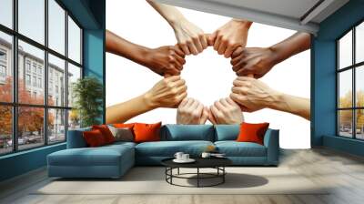 Business People Hands Together Showing Success Concept and Cooperation with for white backgrounds. top view Wall mural