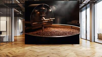 Coffee roaster, Aromatic coffee beans situating in modern equipment with grain chiller. Wall mural